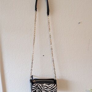 Zebra Print Crossbody Bag with Gold Chain